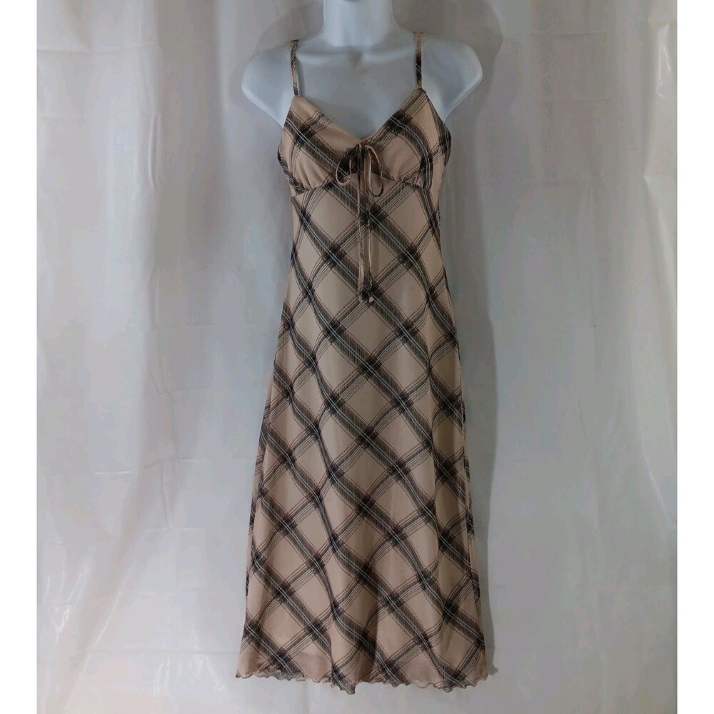 Honey & Sparkle Plaid Dress Women's Small Beige Black Lined Adjustable Straps